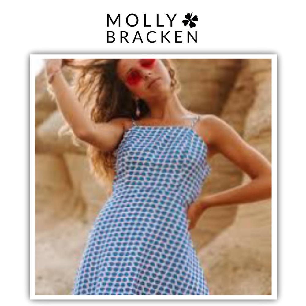 MOLLY BRACKEN Womens Sunglasses Motif Dress - Sz M Sleeveless Blue Orange #652 - Picture 2 of 9